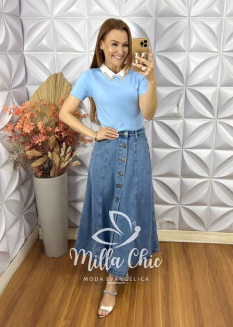 Blusa Tricot Modal Ângela - Azul - Milla Chic