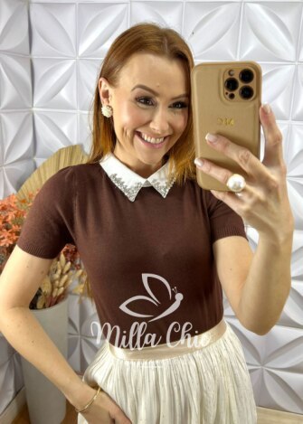 Blusa Tricot Modal Ângela - Marrom - Milla Chic