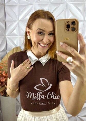 Blusa Tricot Modal Ângela - Marrom - Milla Chic