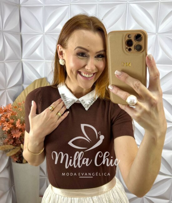 Blusa Tricot Modal Ângela - Marrom - Milla Chic