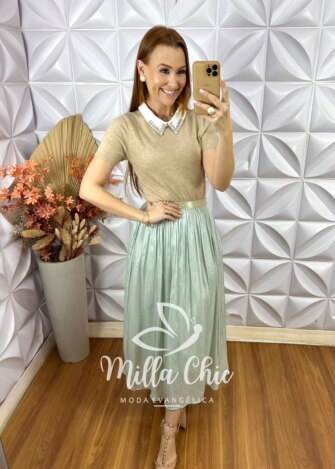 Blusa Tricot Modal Ângela - Nude - Milla Chic