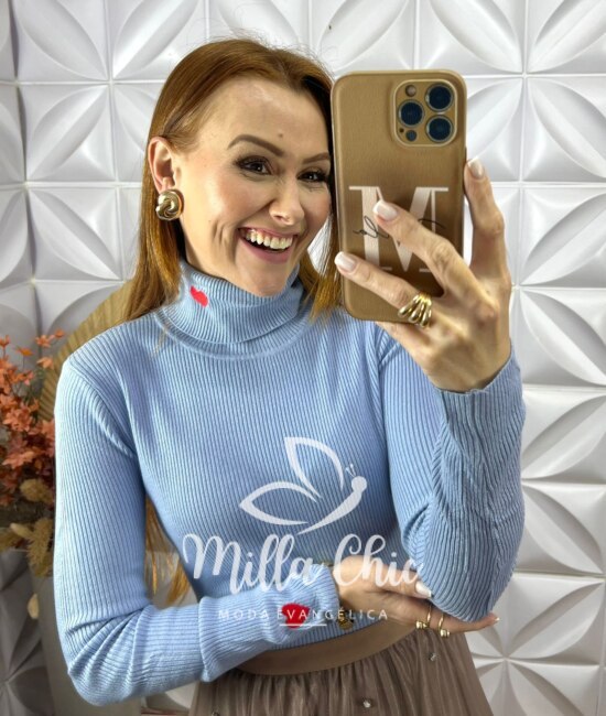 Cacharel Magnólia Em Tricot Modal - Azul - Milla Chic