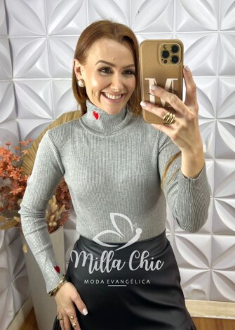 Cacharel Magnólia Em Tricot Modal - Cinza - Milla Chic