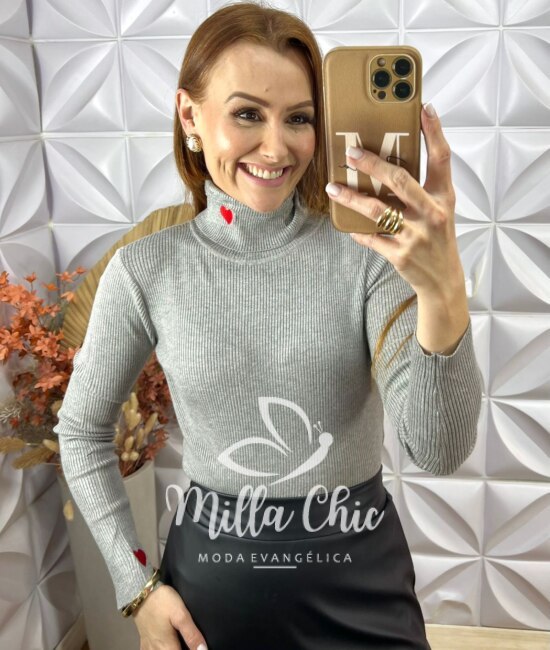 Cacharel Magnólia Em Tricot Modal - Cinza - Milla Chic