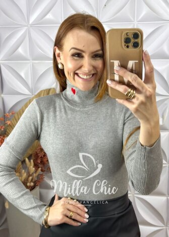 Cacharel Magnólia Em Tricot Modal - Cinza - Milla Chic