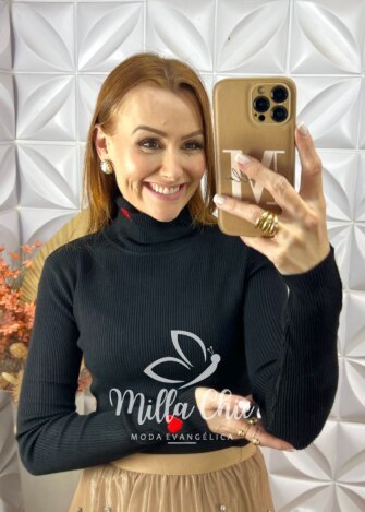 Cacharel Magnólia Em Tricot Modal - Preto - Milla Chic