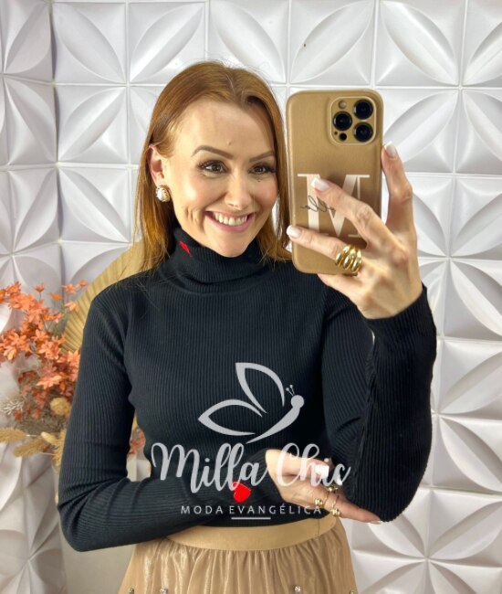 Cacharel Magnólia Em Tricot Modal - Preto - Milla Chic