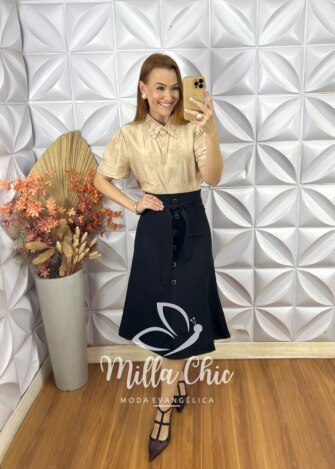 Milla Chic - millachic com br camisa domenica gola guipper nude Camisa Domênica Gola Guipper - Nude - Milla Chic