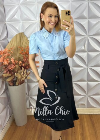 Milla Chic - millachic com br camisa domenica gola guipper verde copia 1 Camisa Domênica Gola Guipper - Azul - Milla Chic