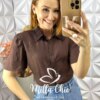Milla Chic - millachic com br camisa domenica ola guipper Camisa Domênica Gola Guipper - Marrom - Milla Chic