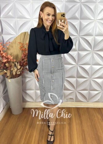 Milla Chic - millachic com br camisa elisany gola laco preta 1 Camisa Elisany Gola Laço - Preta - Milla Chic