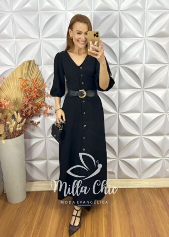 Milla Chic - millachic com br camisa elisany gola laco preta copia 2 Vestido Selma Em Alfaiataria Marrant - Preto - Milla Chic
