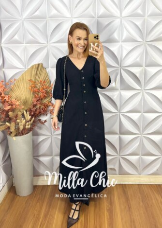 Vestido Selma Em Alfaiataria Marrant - Preto - Milla Chic