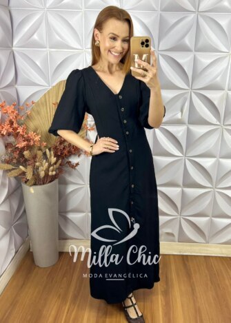 Vestido Selma Em Alfaiataria Marrant - Preto - Milla Chic