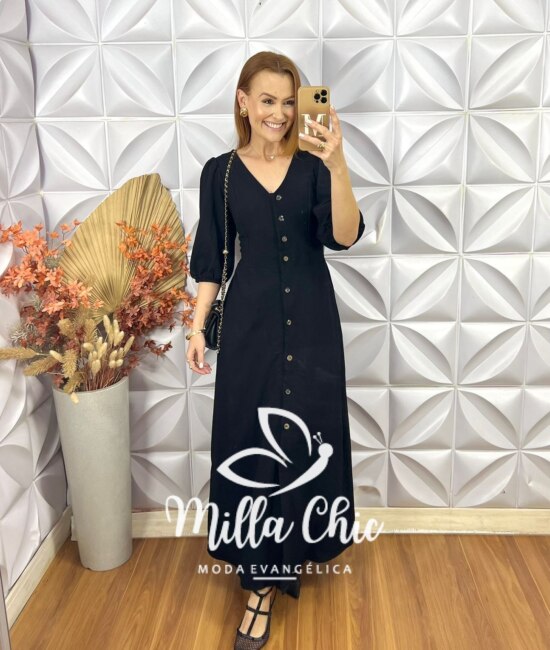 Vestido Selma Em Alfaiataria Marrant - Preto - Milla Chic