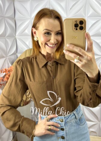 Camisa Érica Em Linho - Marrom - Milla Chic