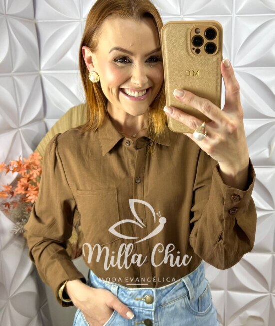 Camisa Érica Em Linho - Marrom - Milla Chic