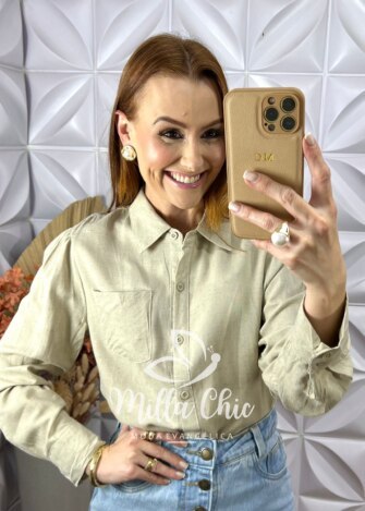 Camisa Érica Em Linho - Bege - Milla Chic