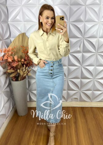 Camisa Érica Em Linho - Bege - Milla Chic