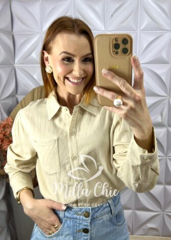 Camisa Érica Em Linho - Bege - Milla Chic