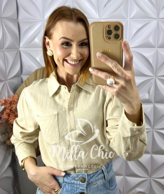 Camisa Érica Em Linho - Bege - Milla Chic