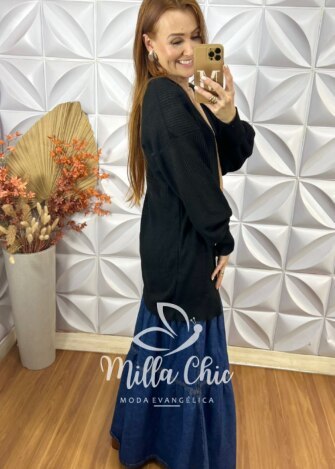 Milla Chic - millachic com br cardigan europa em tricot preto 3 Cardigan Europa Em Tricot - Preto - Milla Chic