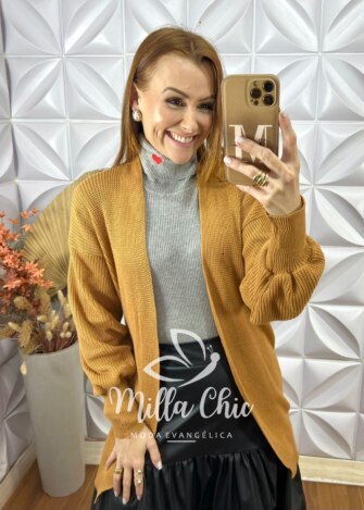Cardigan Europa Em Tricot - Caramelo - Milla Chic