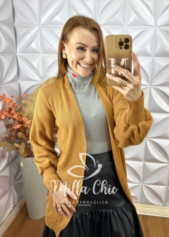 Cardigan Europa Em Tricot - Caramelo - Milla Chic