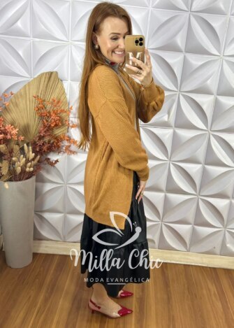 Cardigan Europa Em Tricot - Caramelo - Milla Chic