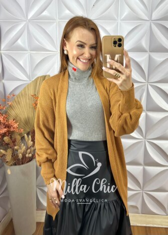 Cardigan Europa Em Tricot - Caramelo - Milla Chic