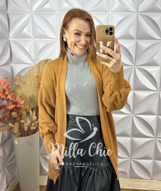 Cardigan Europa Em Tricot - Caramelo - Milla Chic