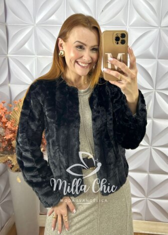 Casaco Marina em pelos preto - Milla Chic