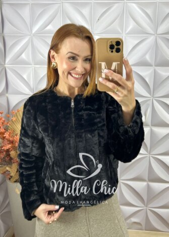 Casaco Marina em pelos preto - Milla Chic