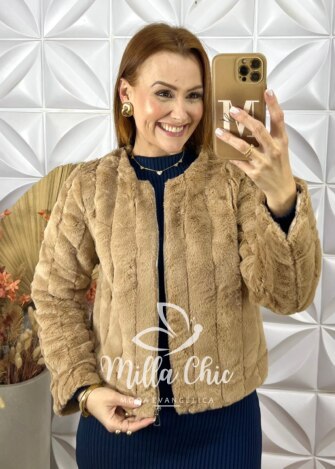 Casaco Marina em pelos nude cappucino - Milla Chic