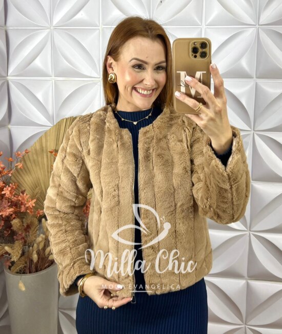 Casaco Marina em pelos nude cappucino - Milla Chic