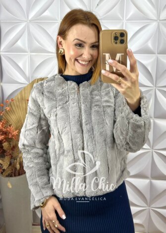 Casaco Marina em pelos cinza gelo - Milla Chic