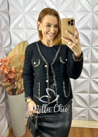 Casaco Valentina Em Lãzinha - Preto - Milla Chic