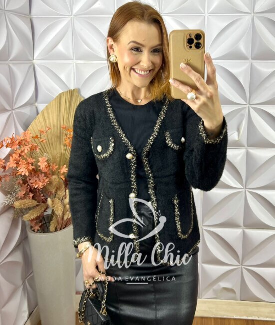 Casaco Valentina Em Lãzinha - Preto - Milla Chic