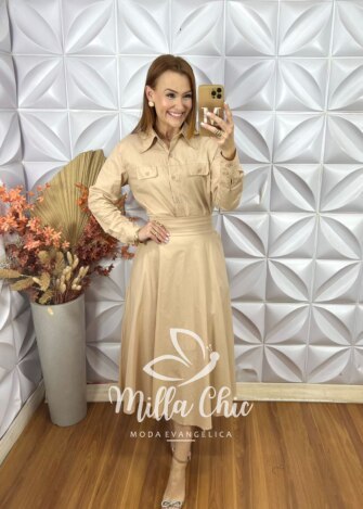 Conjunto Cristiane Em Tricoline - Bege - Milla Chic