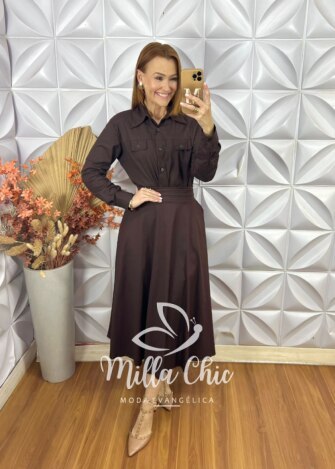 Conjunto Cristiane Em Tricoline - Marrom Escuro - Milla Chic