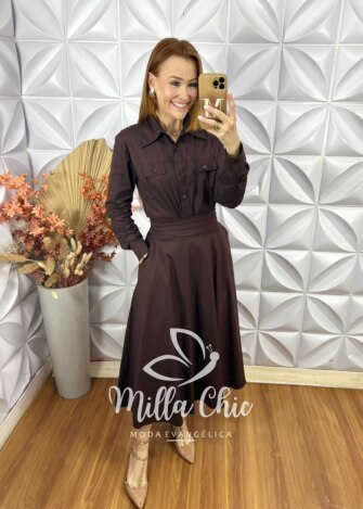 Conjunto Cristiane Em Tricoline - Marrom Escuro - Milla Chic