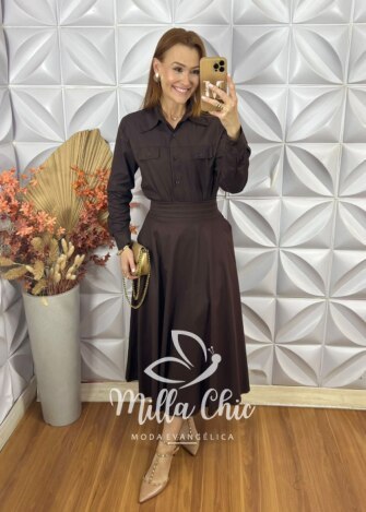 Conjunto Cristiane Em Tricoline - Marrom Escuro - Milla Chic