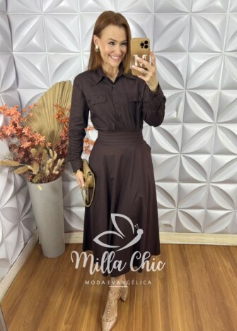 Conjunto Cristiane Em Tricoline - Marrom Escuro - Milla Chic