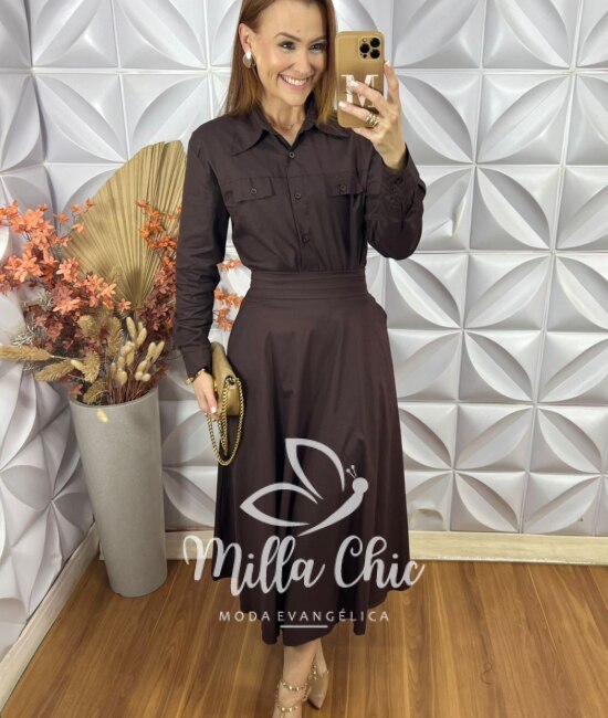 Conjunto Cristiane Em Tricoline - Marrom Escuro - Milla Chic