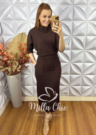 Conjunto Dafine Em Anaruga - Marrom - Milla Chic