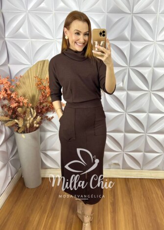 Conjunto Dafine Em Anaruga - Marrom - Milla Chic