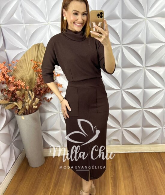 Conjunto Dafine Em Anaruga - Marrom - Milla Chic