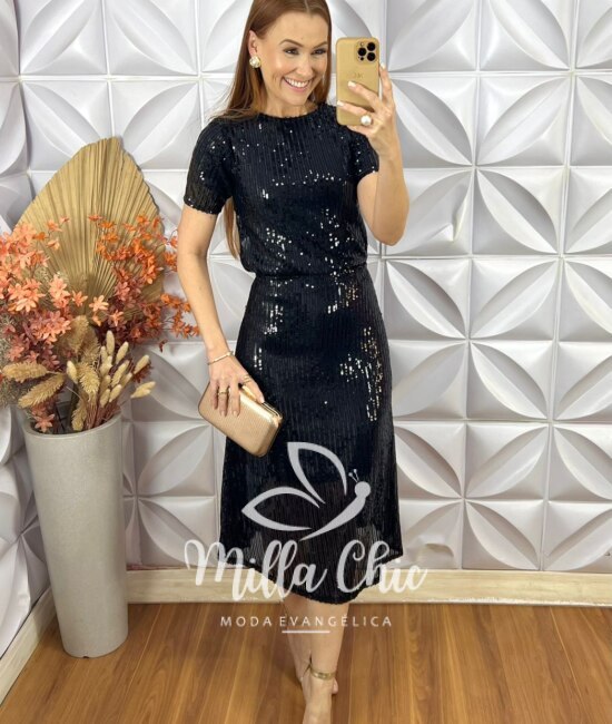 Conjunto Em Paetê Teodora - Preto - Milla Chic