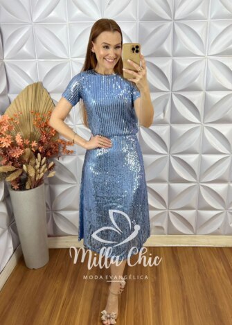 Conjunto Em Paetê Teodora - Azul - Milla Chic