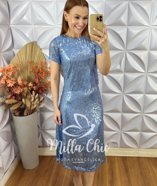 Conjunto Em Paetê Teodora - Azul - Milla Chic
